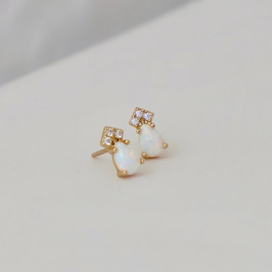 Katie Waltman Jewelry Teardrop CZ and White Opal Studs Gold