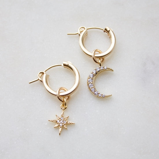 Katie Waltman Jewelry Moon and Star Huggies