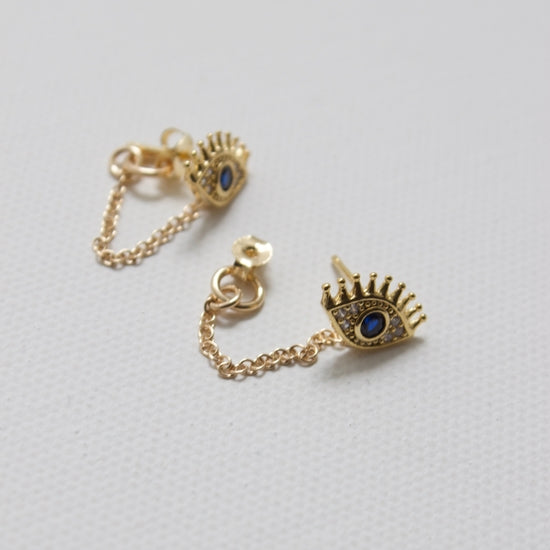 Katie Waltman Jewelry Gold Plate Evil Eye Stud With Gold Filled Chain Loop