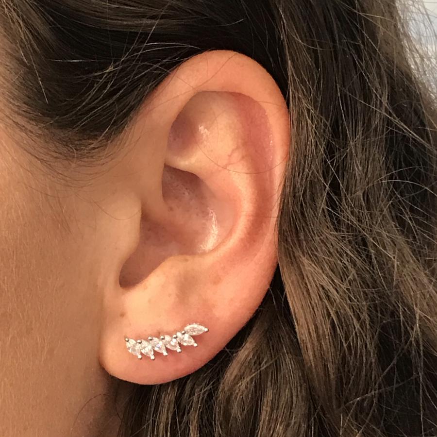 Sterling Silver White "Feather" Cubic Zirconia Ear Climbers - Jewelry - SierraLily