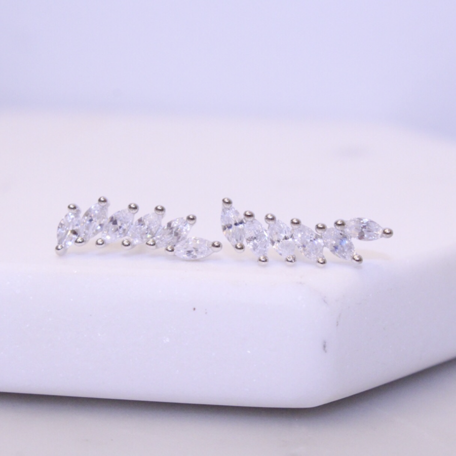 Sterling Silver White "Feather" Cubic Zirconia Ear Climbers - Jewelry - SierraLily