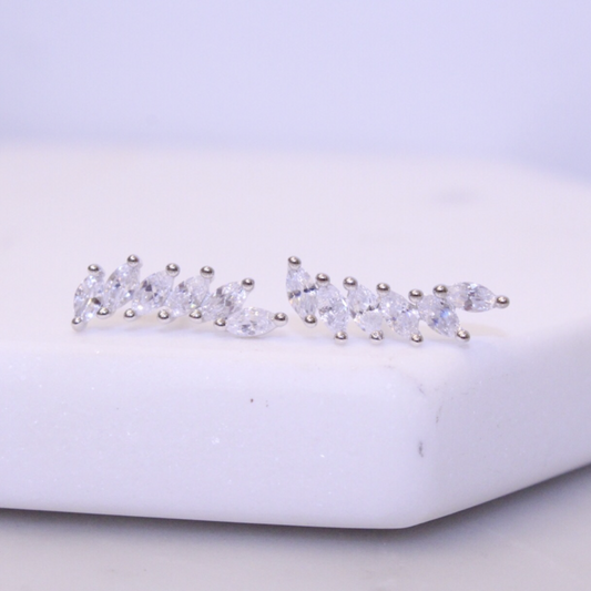 Sterling Silver White "Feather" Cubic Zirconia Ear Climbers - Jewelry - SierraLily