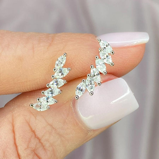 Sterling Silver White "Feather" Cubic Zirconia Ear Climbers - Jewelry - SierraLily