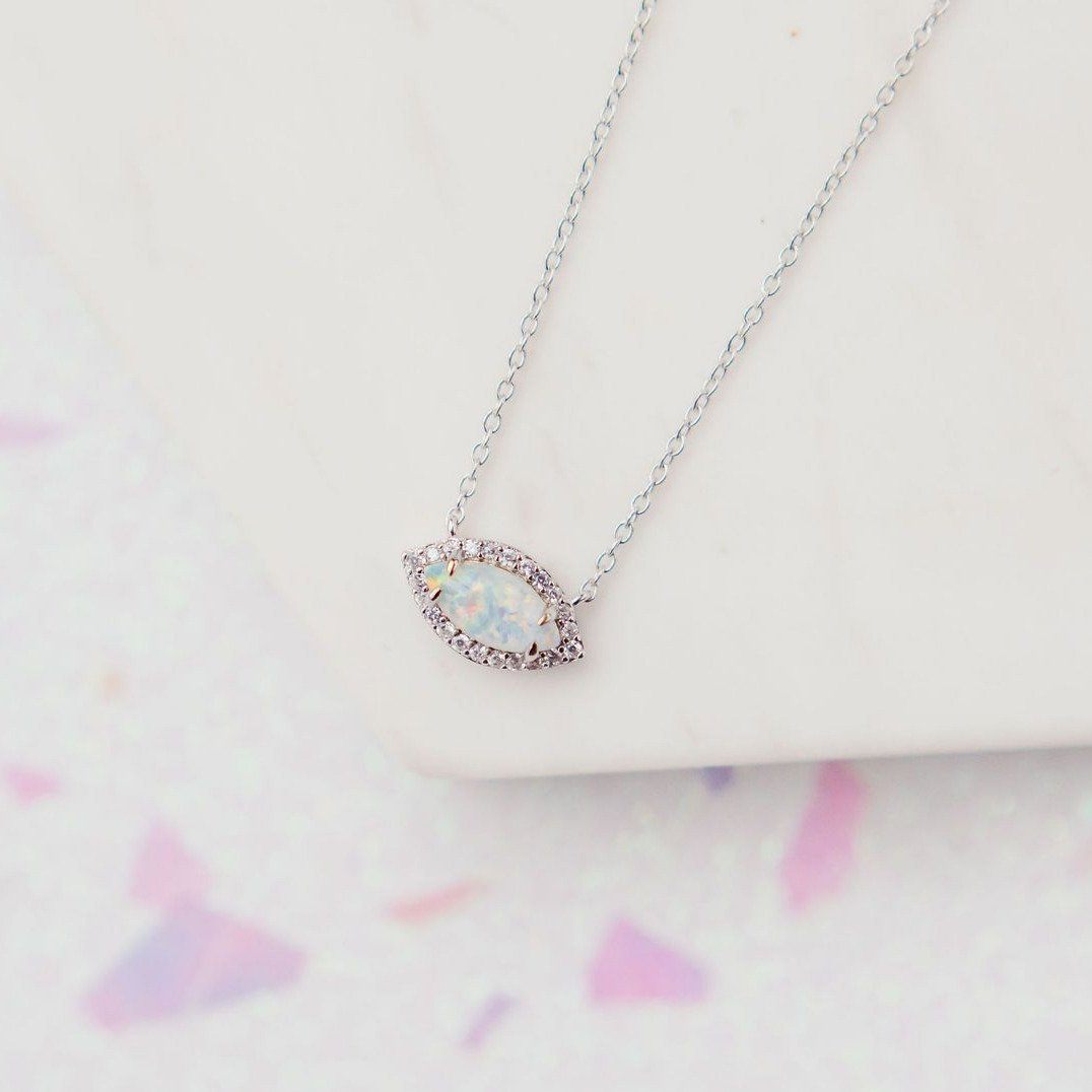 Chloe + Lois White Opal and CZ Good Eye Necklace