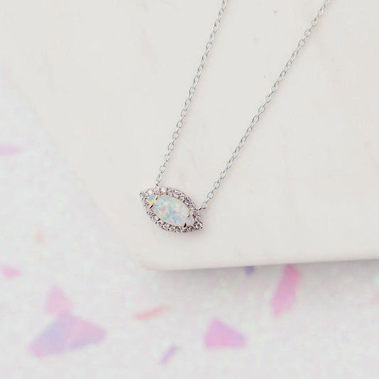Chloe + Lois White Opal and CZ Good Eye Necklace