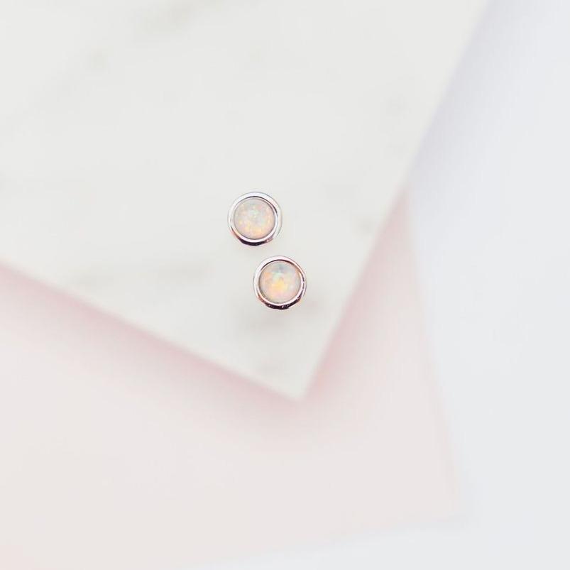 Chloe + Lois White Opal Glow Dot  Studs