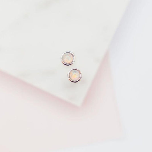 Chloe + Lois White Opal Glow Dot  Studs
