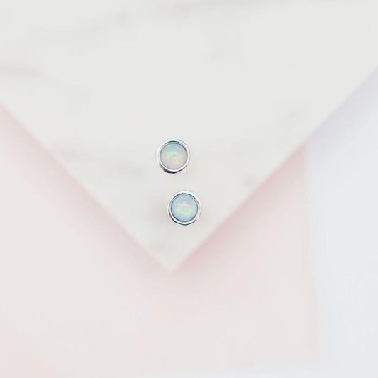 Chloe + Lois Milky Blue Glow Opal Dot Studs