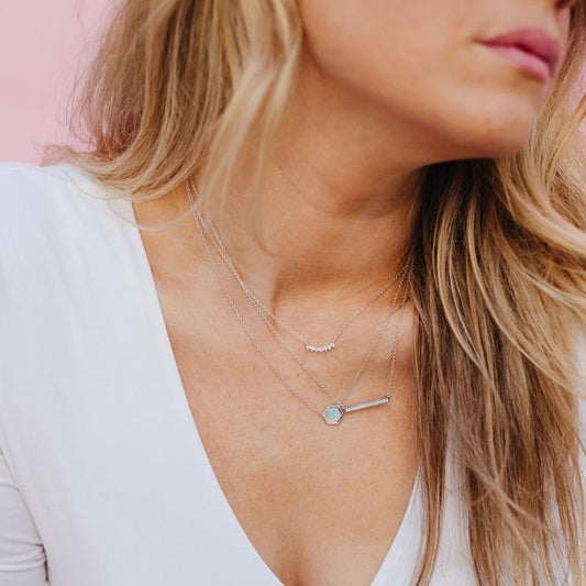 Chloe + Lois Milky Blue Opal Bar Layering Necklace
