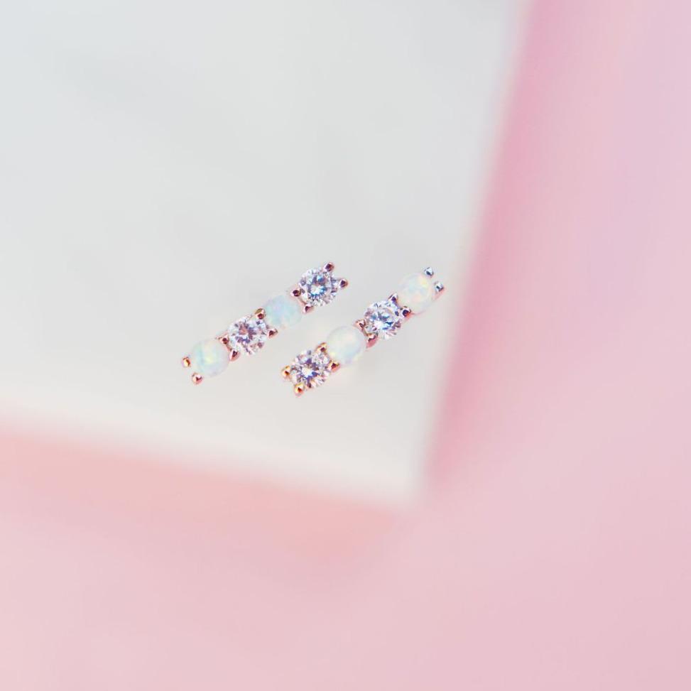 Chloe + Lois "Infinity" Bar Studs in Opal + Cubic Zirconia