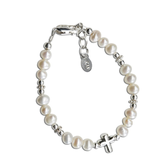 Cherished Moments Sterling Silver Freshwater Pearl Cross Baptism Bracelet