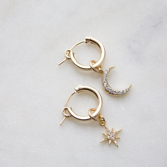 Katie Waltman Jewelry Moon and Star Huggies
