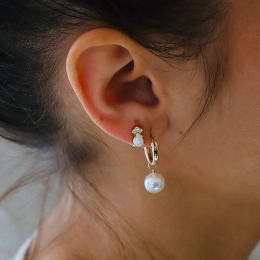Katie Waltman Jewelry Teardrop CZ and White Opal Studs Gold