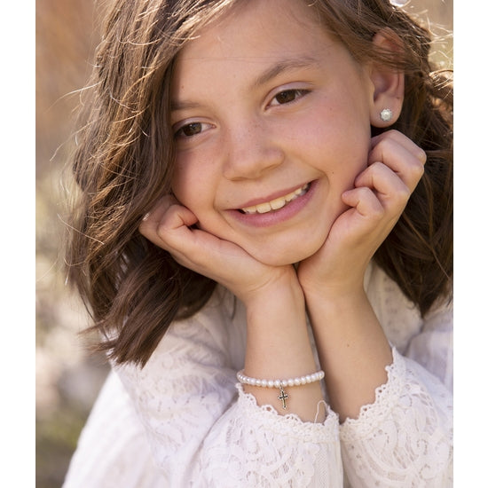 Cherished Moments Olivia - Sterling Silver Pearl Cross Baby & Childs Bracelet