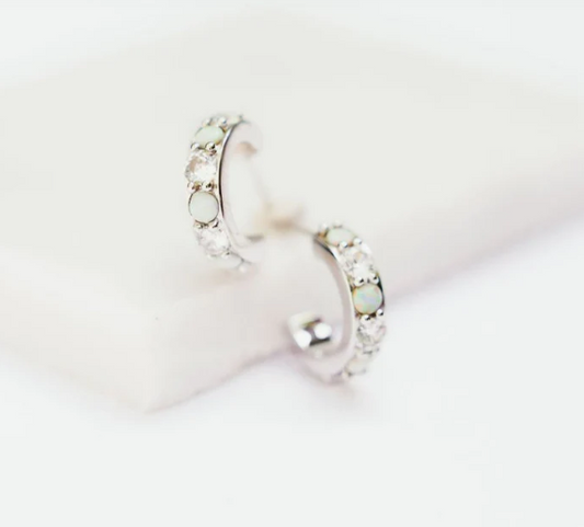 Chloe + Lois Infinity Hoops in White Opal