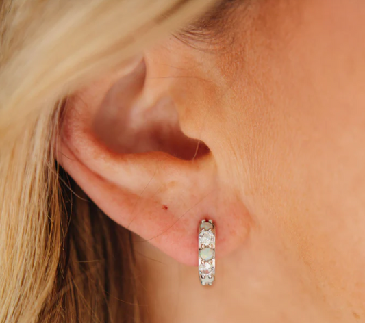 Chloe + Lois Infinity Hoops in White Opal