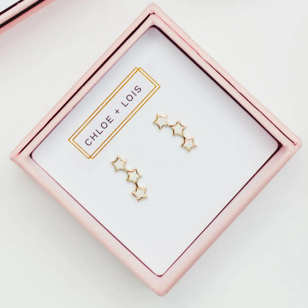 Chloe + Lois "Starry Night" Ear Climbers in White Opal