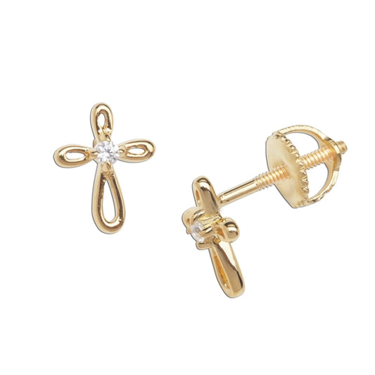 Cherished Moments14K Gold-Plated Infinity Cross Earrings Baby Baptism Gift