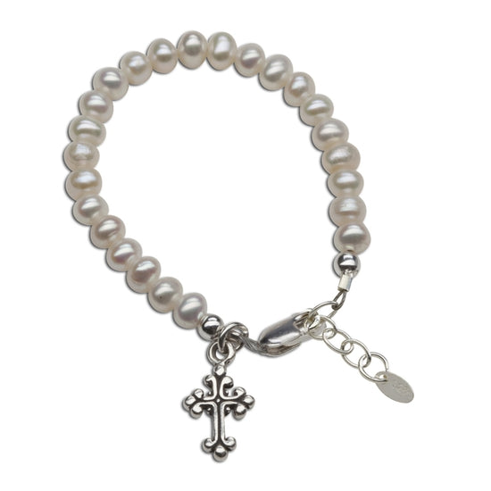 Cherished Moments Olivia - Sterling Silver Pearl Cross Baby & Childs Bracelet