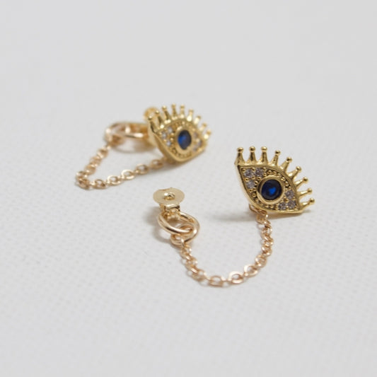 Katie Waltman Jewelry Gold Plate Evil Eye Stud With Gold Filled Chain Loop