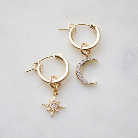 Katie Waltman Jewelry Moon and Star Huggies