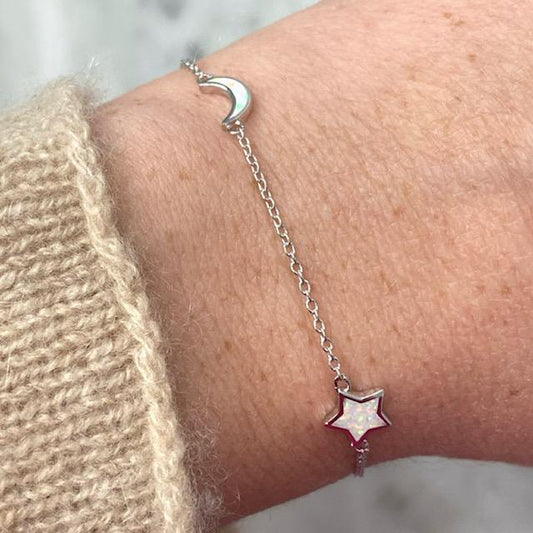 "Starry Night" Moon + Star Bracelet in White Opal - Jewelry - SierraLily