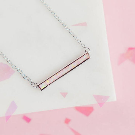 Chloe + Lois Cotton Candy Pink Opal Bar Layering Necklace