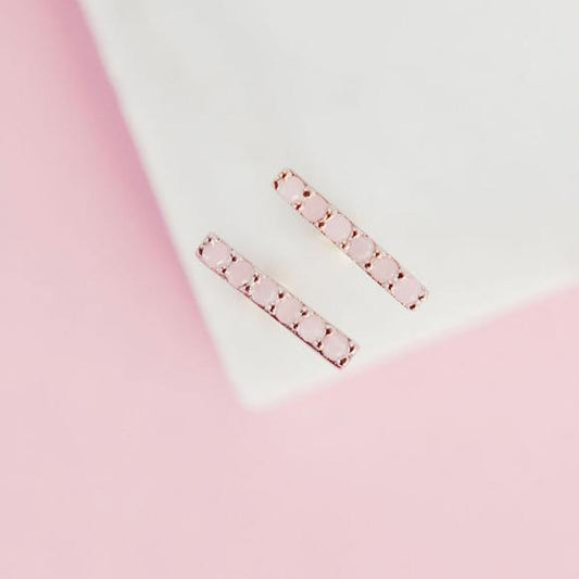 Chloe + Lois Milky Pink Slim Bar Studs Silver