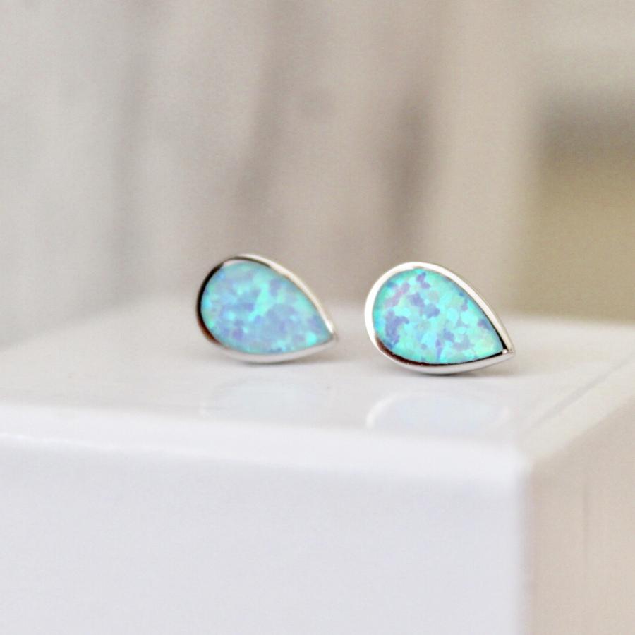 Sterling Silver Blue Opal "Drop in the Ocean" Stud Earrings - Jewelry - SierraLily