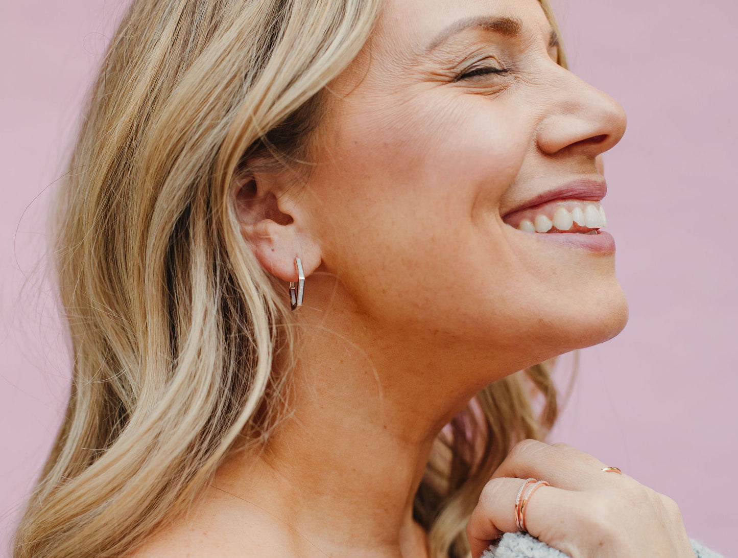 Chloe + Lois White Opal Stardust Hexagon Hoops
