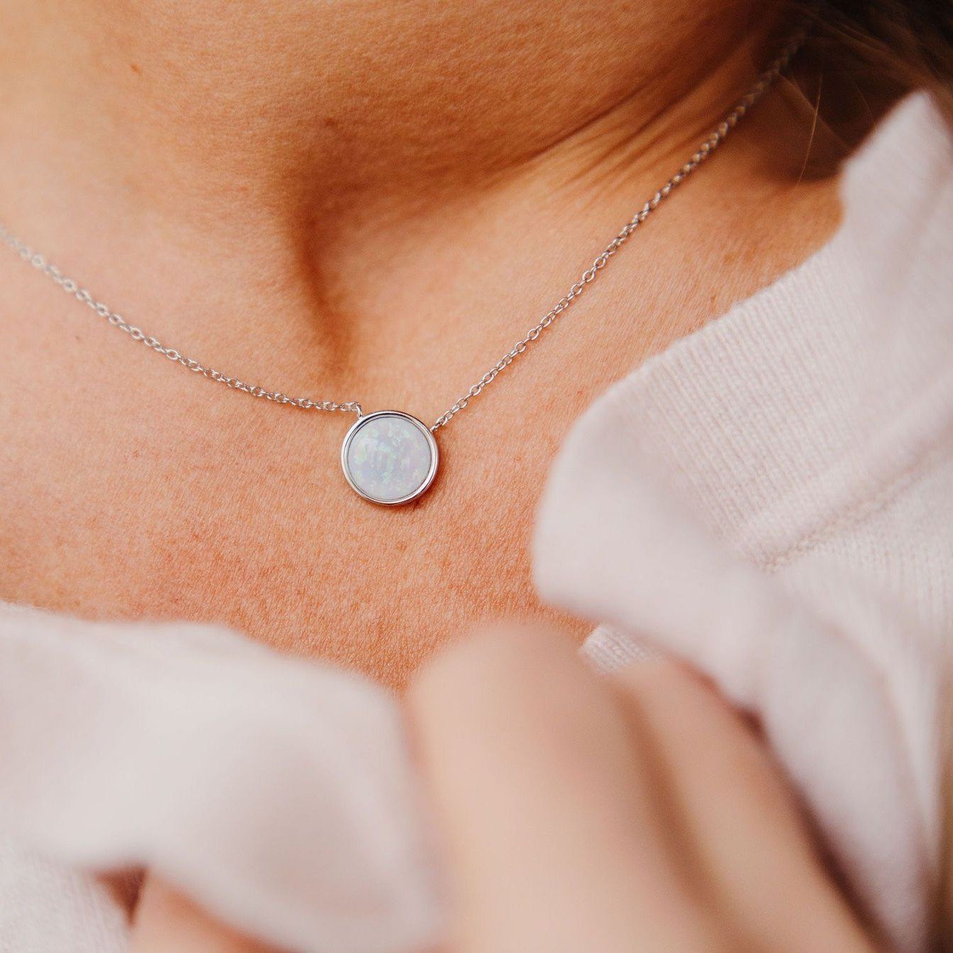 Chloe + Lois Milky Blue Opal Solitaire Necklace