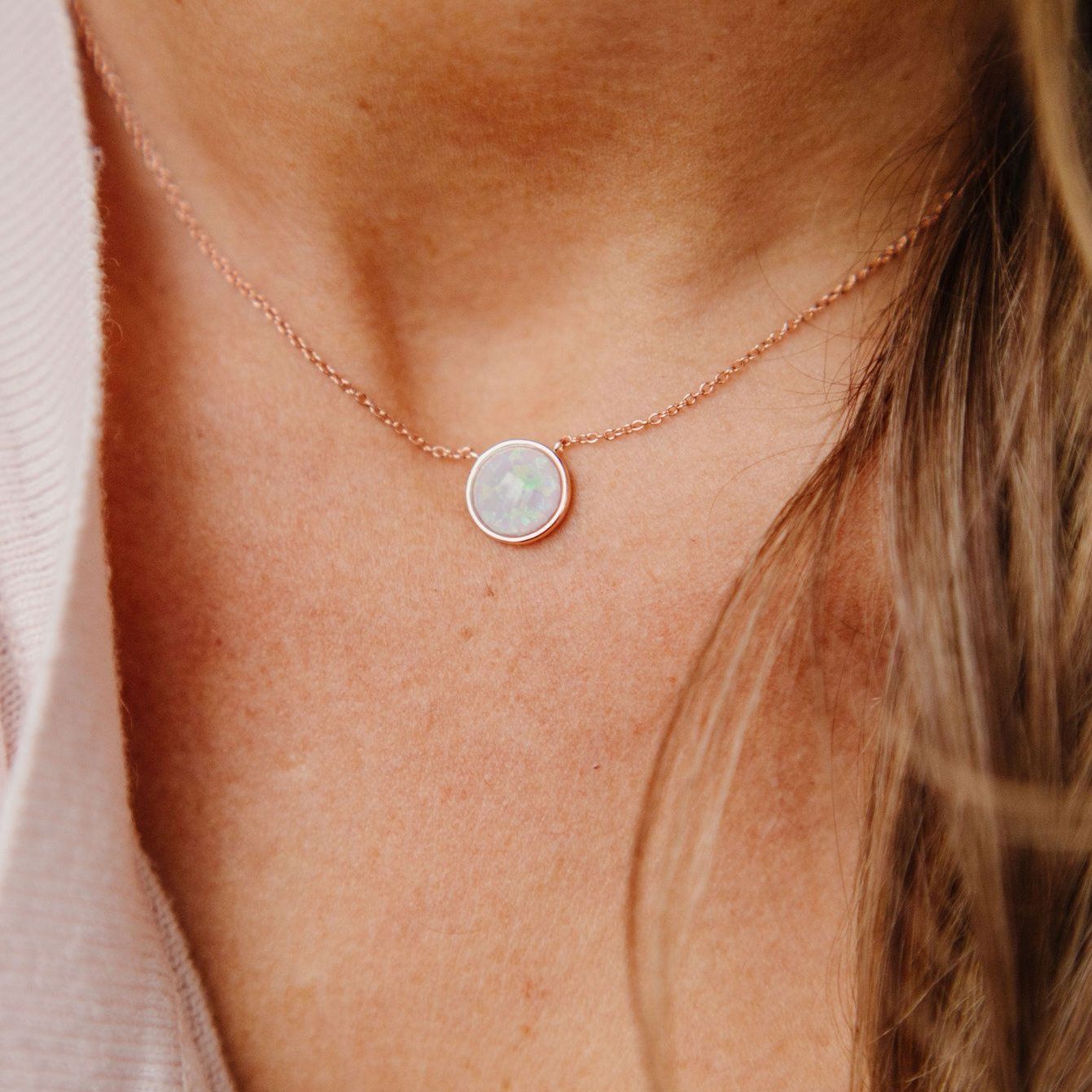 Chloe + Lois Milky Blue Opal Solitaire Necklace