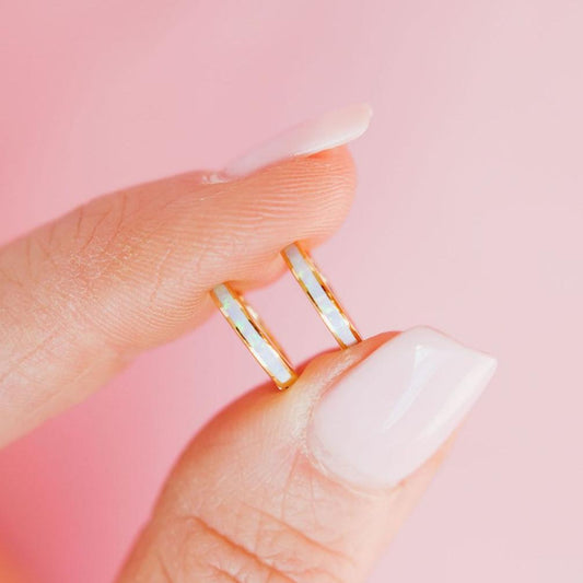 Chloe + Lois Milky Blue Opal Slim Huggie Hoops