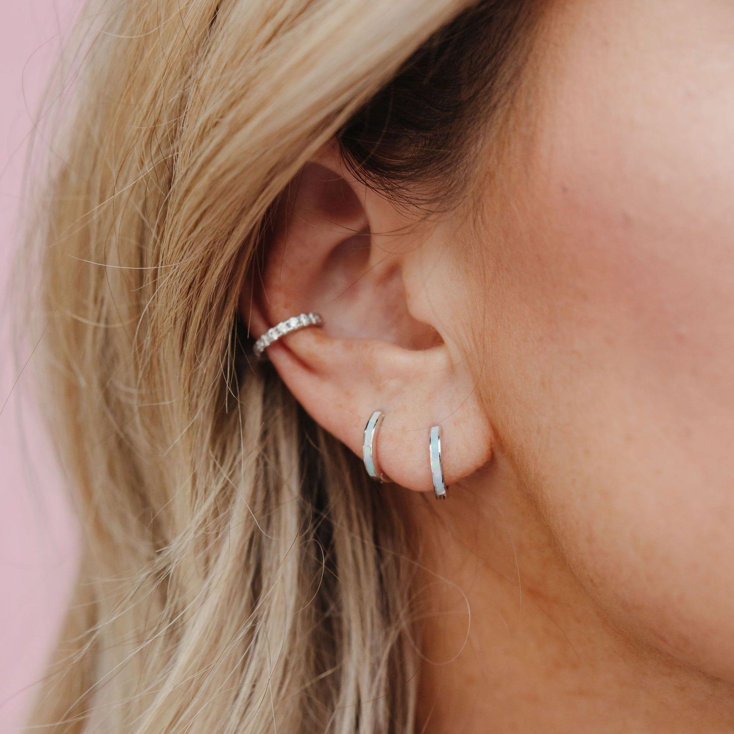 Chloe + Lois Milky Blue Opal Slim Huggie Hoops