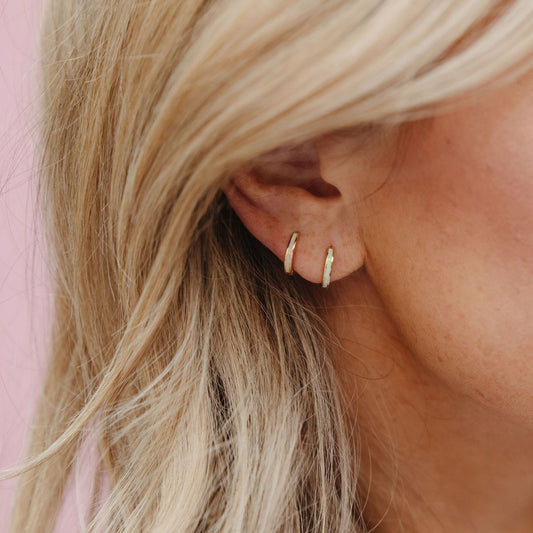 Chloe + Lois Milky Blue Opal Slim Huggie Hoops