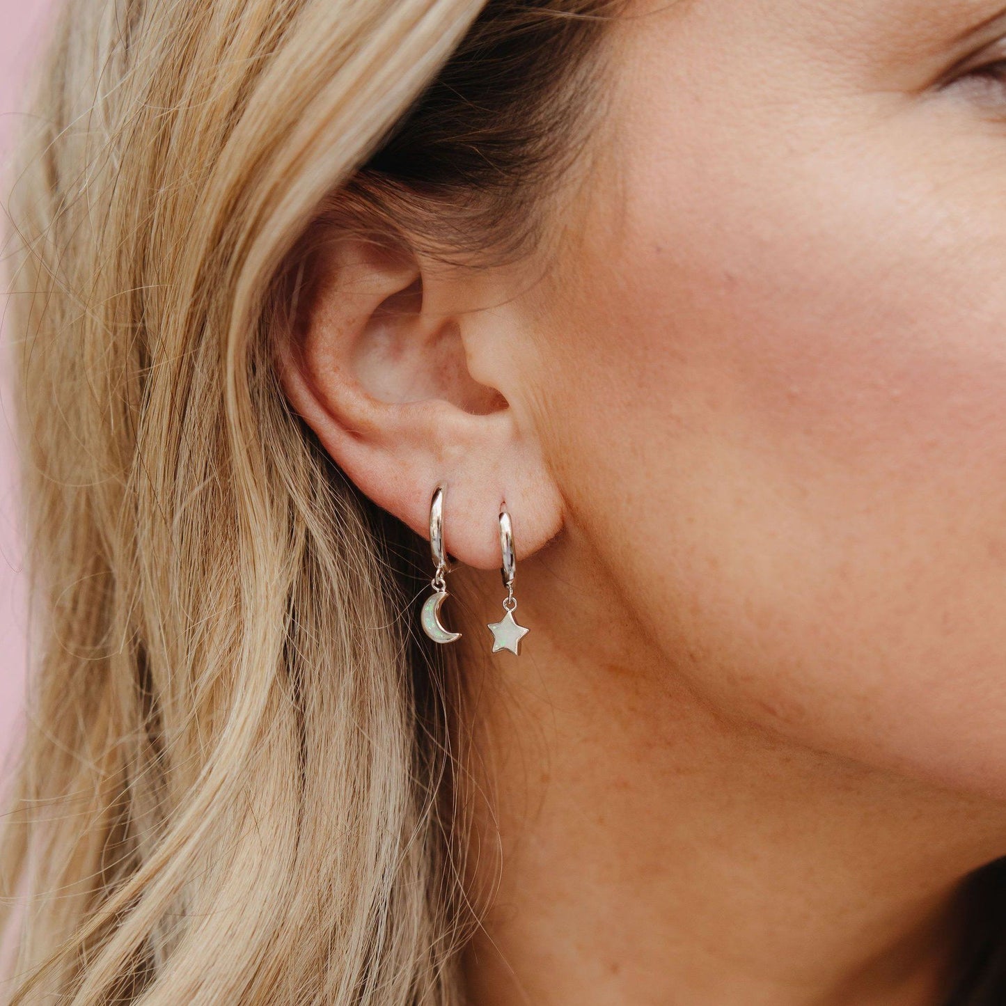 Chloe + Lois "Starry Night" Mismatched Moon and Star Huggie Hoop