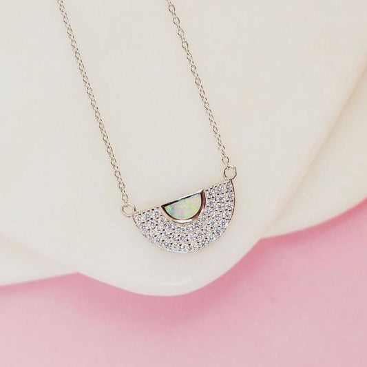 Chloe + Lois White Opal and Cubic Zirconia "Half MOD" Necklace