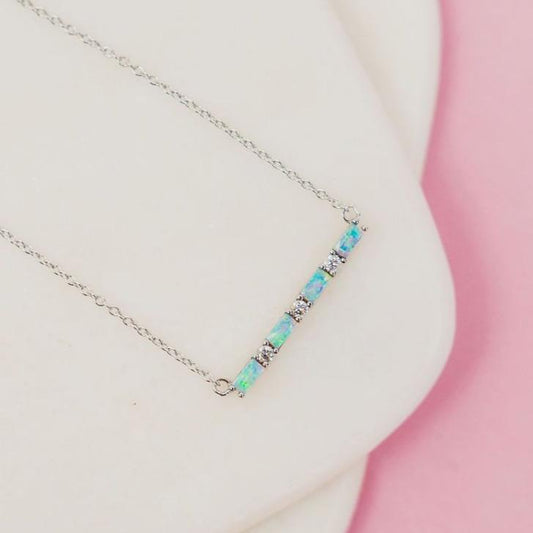 Chloe + Lois Blue Opal and CZ Baguette Bar Necklace