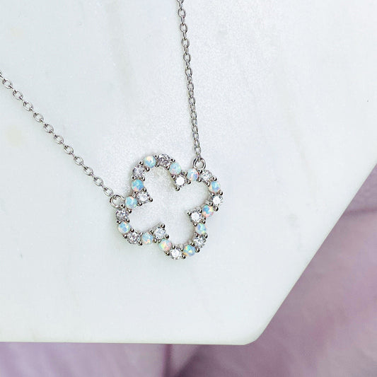 Chloe + Lois White Opal Clover Infinity Necklace