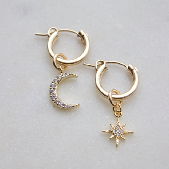 Katie Waltman Jewelry Moon and Star Huggies