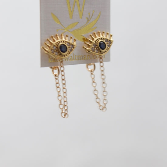 Katie Waltman Jewelry Gold Plate Evil Eye Stud With Gold Filled Chain Loop