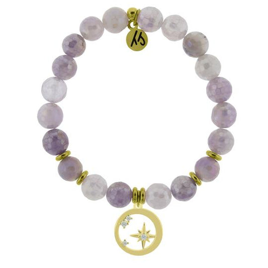 T. Jazelle Gold Collection - Mauve Jade Stone Bracelet with What is Meant to Be Gold Charm