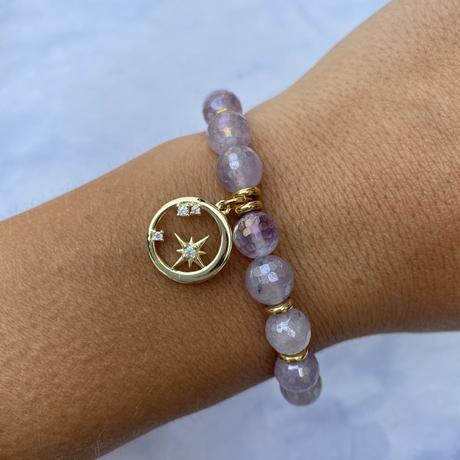 T. Jazelle Gold Collection - Mauve Jade Stone Bracelet with What is Meant to Be Gold Charm