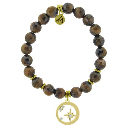 T. Jazelle Gold Collection -Tigers Eye Stone Bracelet with What is Meant to Be Gold Charm