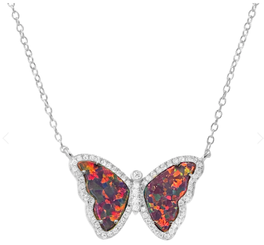 Kamaria Black Opal Butterfly Necklace - Silver
