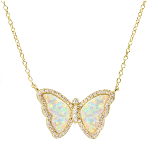 Kamaria White Opal Butterfly Necklace - Gold