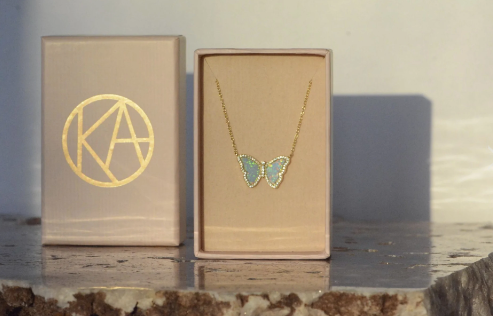 Kamaria White Opal Butterfly Necklace - Gold